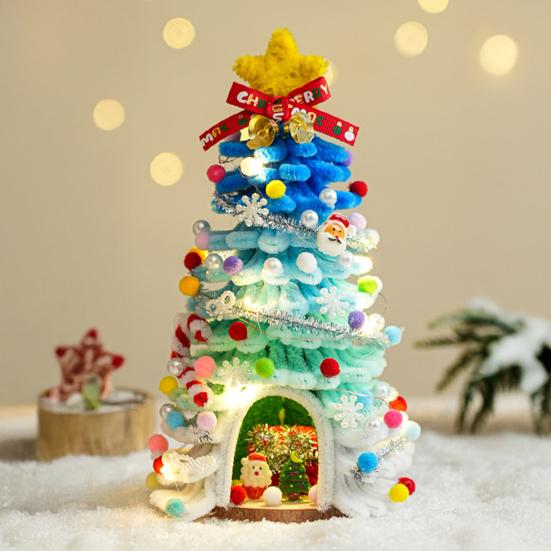 DIY Pipe Cleaners Christmas Tree Kit with String Light Twistable Plush Stick Xmas Tree