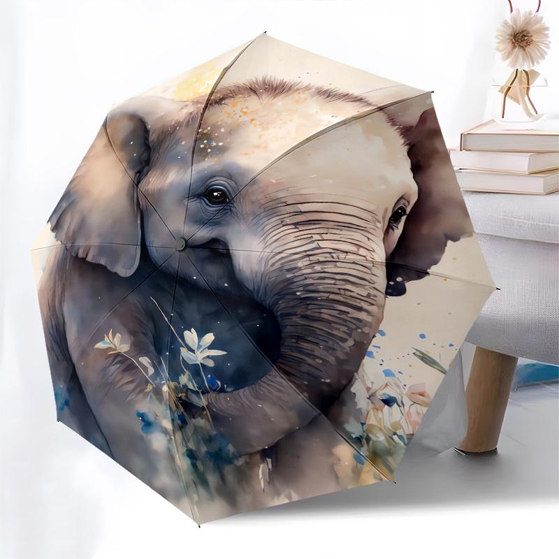 Elephant, Watercolor- Automatic Umbrella, Four Seasons Portable Folding Umbrella, Suitable for Men and Women, Travel, Daily Compact Umbrella