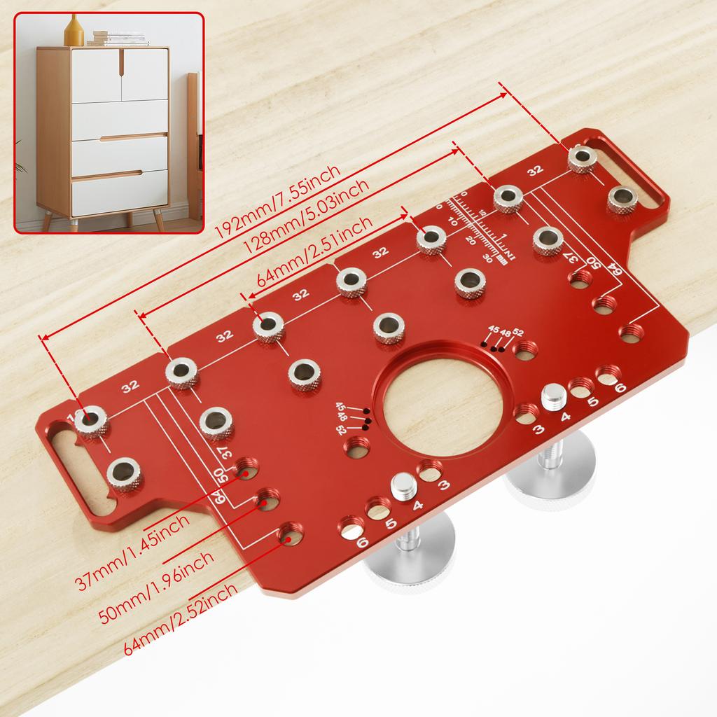 2-in-1 Shelf Pin Jig  and  hinge jig Aluminum Alloy Furniture Drilling Locator Adjustable Cabinet Hole Drilling Template