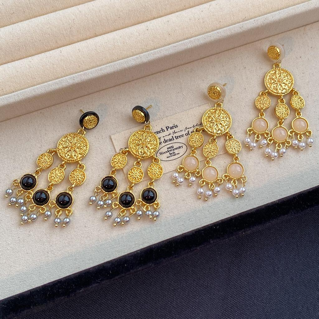 Medieval Court Style Fringed Pendant Pearl Earrings Light Luxury High-End Diamond-Set Niche Design Fashion Earrings Women
