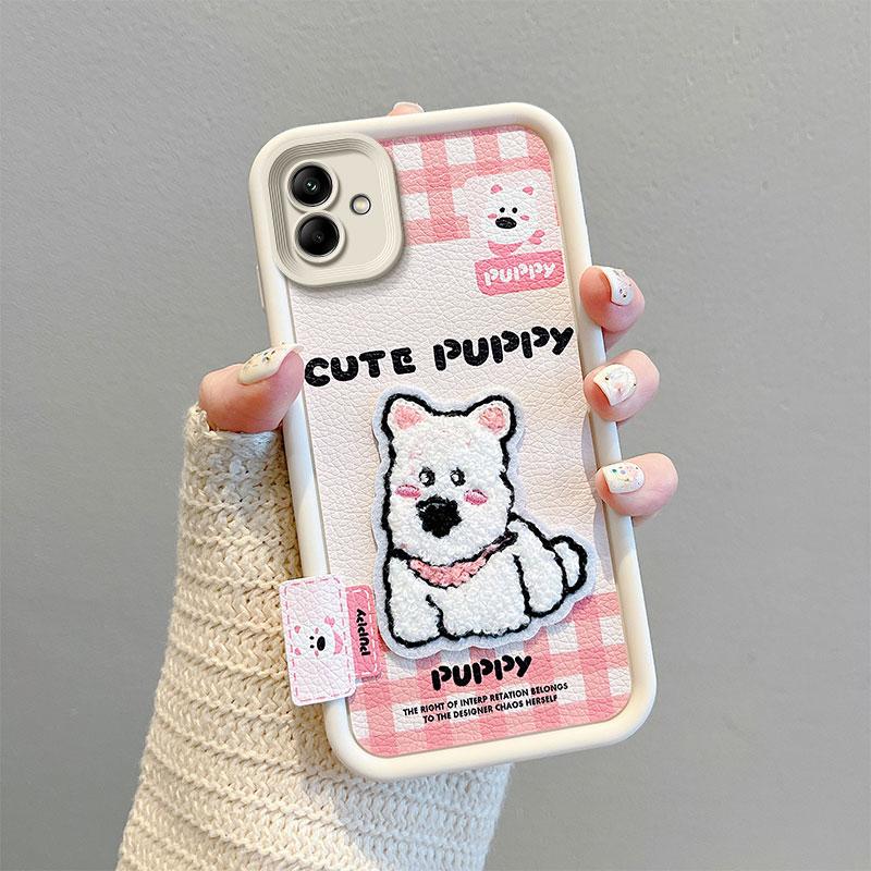 KEYSION Cartoon Cute Plush Embroidery Case for Samsung A07 4G with Lanyard Silicone Shockproof Phone Cover for Galaxy A07