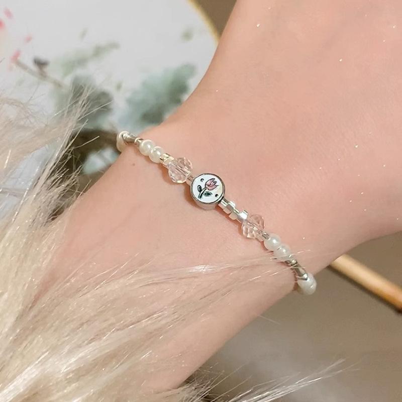 

PANJBJ 925 Sterling Silver Crystal Pearl Bracelet For Women Flower Tulip Temperament Sweet Romantic Jewelry Gift Dropshipping
