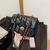 Solid Color Lattice Pu Leather Small Shoulder Bag With Chain Strap For Daily Use