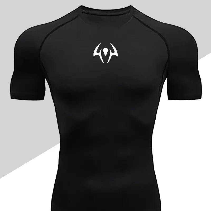 2D printed T-shirt men's summer two-piece sportswear running T-shirt elastic quick-drying sports top sports fitness shirt men's