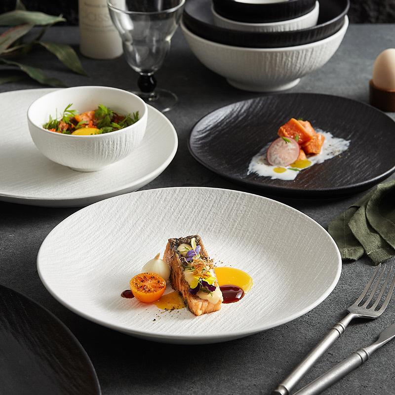 Black and White Ceramic Tableware, Plates, Plates, Household Eating Bowls, Soup Bowls, High-end Luxury Japanese Tableware Sets.