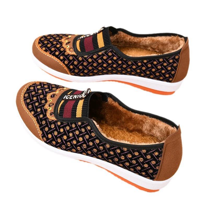 Women's Warm Shoes Nylon Snow Winter Non-slip Thick Warm Mom Cotton Shoes with Velvet Anti Cold Durable Grandma Soft Soled Shoes