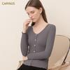 CANVAUS Herbst Neue frauen V-ausschnitt Bodenbildung Shirt T-shirt frauen Lange-ärmeln Schlank Stretch Top