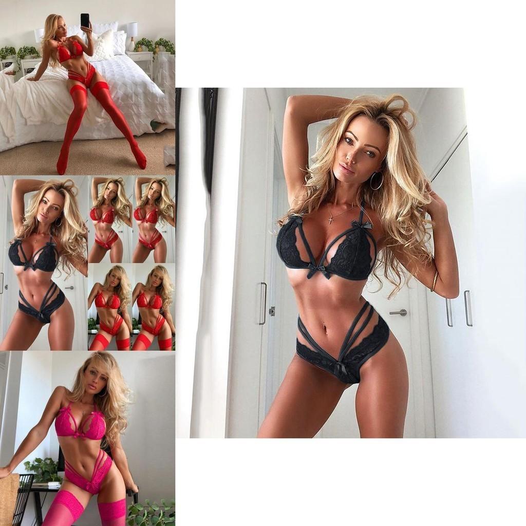 Elegant Women Sexy Lingerie Nightwear Dress Babydoll G-string Lace Bra Set For Romantic Evenings