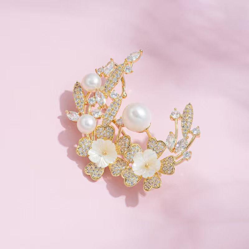 Laurel Goddess Cherry Blossom Pearl Brooch: Elegant Lapel Pin Accessory