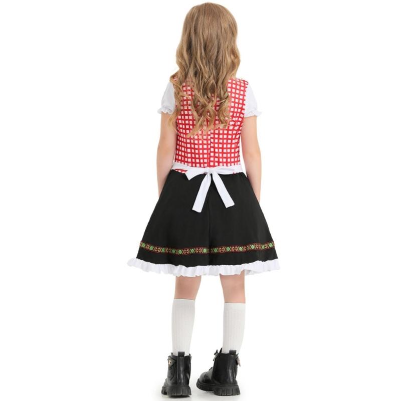 Kid Girl Oktoberfest Costume German Bavarian Beer Festival Outfits for Halloween Carnival Party Long Dirndl Dresses