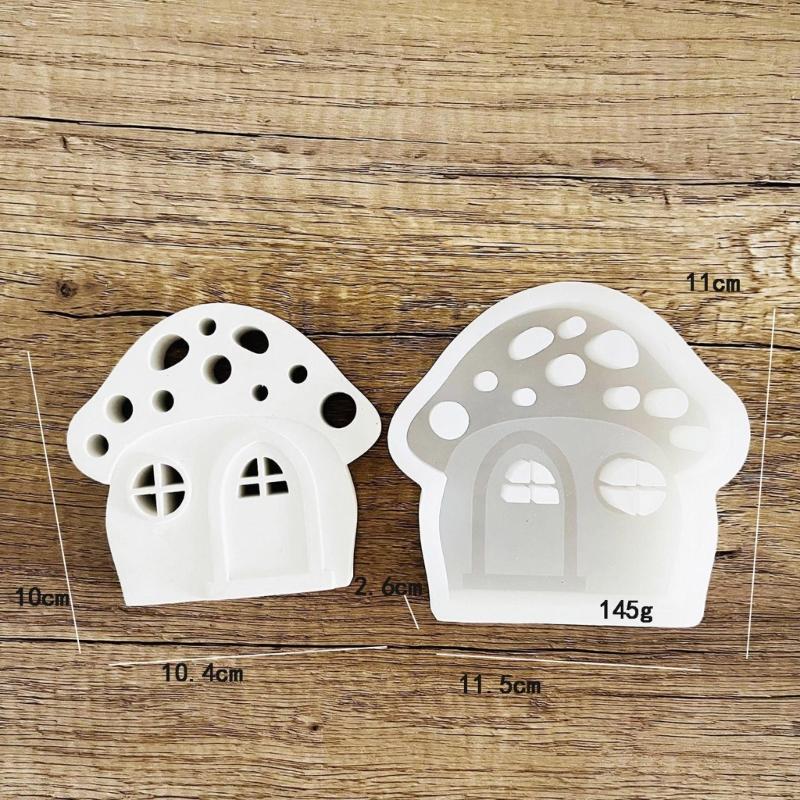 Mushroom House Candle Holder Silicone Mold 3D Houses Making Supplies Plaster Concrete Resin Candlestick Casting Molds