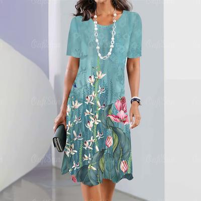 Neue Damenkleider Floral 3D-Druck Elegant Lässig Kurzarmkleider Y2k Mode Übergröße Vintage-Kleider