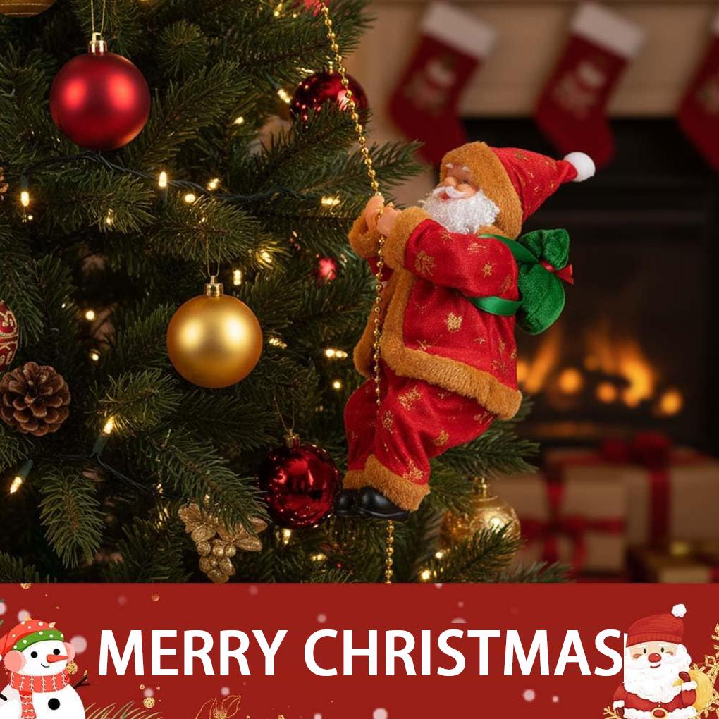 Jultomte Klätterpärlor Batteridriven Elektrisk Klättra Upp och Ner Klättrande Tomte med Ljusmusik Juldekoration Ornament
