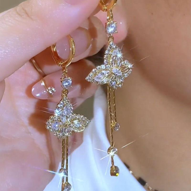 

Forest Style Super Fairy Long Butterfly Tassel Ear Buckle Earrings, New Fashionable and Exquisite Face Slimming Earrings