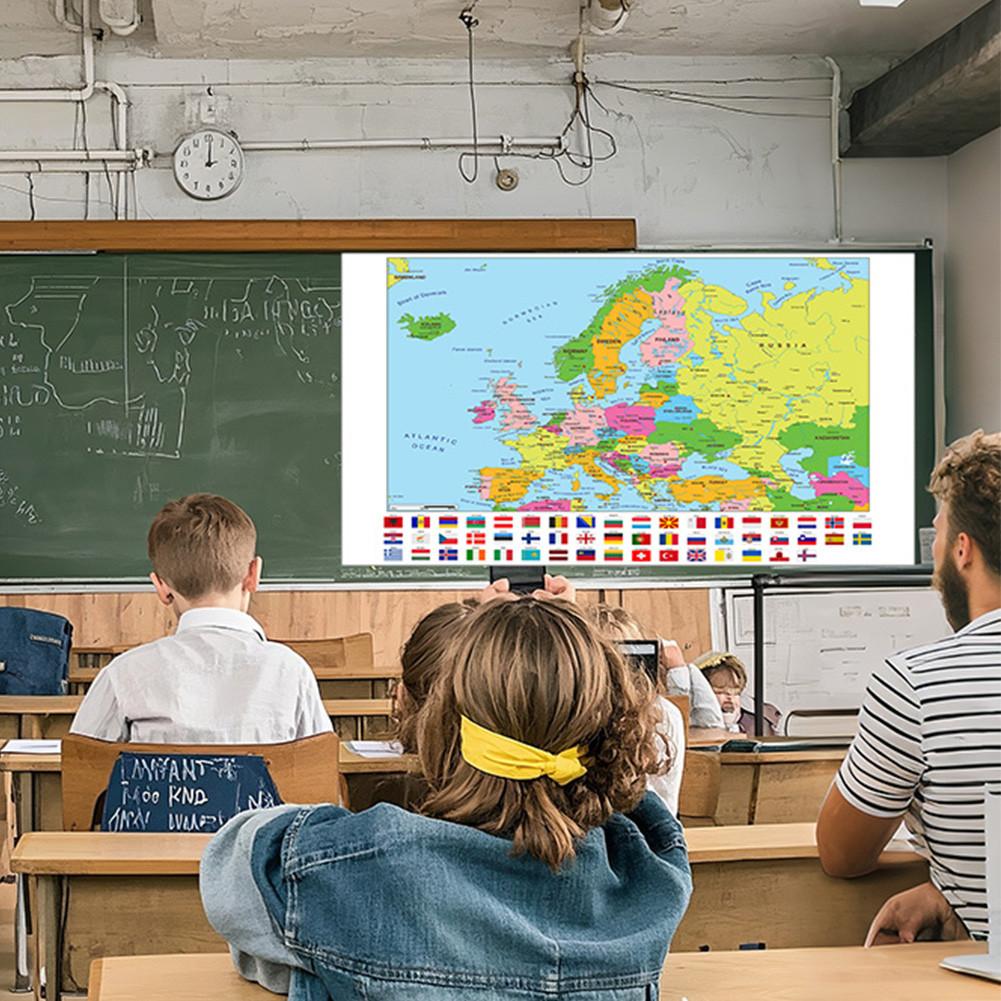 Evropská mapa-Politické rozložení-s vlajkami,Vzdělávací plakát pro domácí kancelář, třídu,Cestovní/Vzdělávací pomůcky