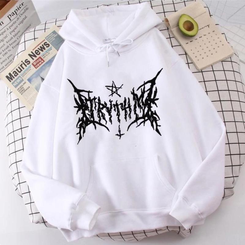 Gothic Star Printed Hoodie Autumn Winter Women Casual Loose Fashion Vintage O-Neck Long Sleeve Pullover Fleece Sweatshirts