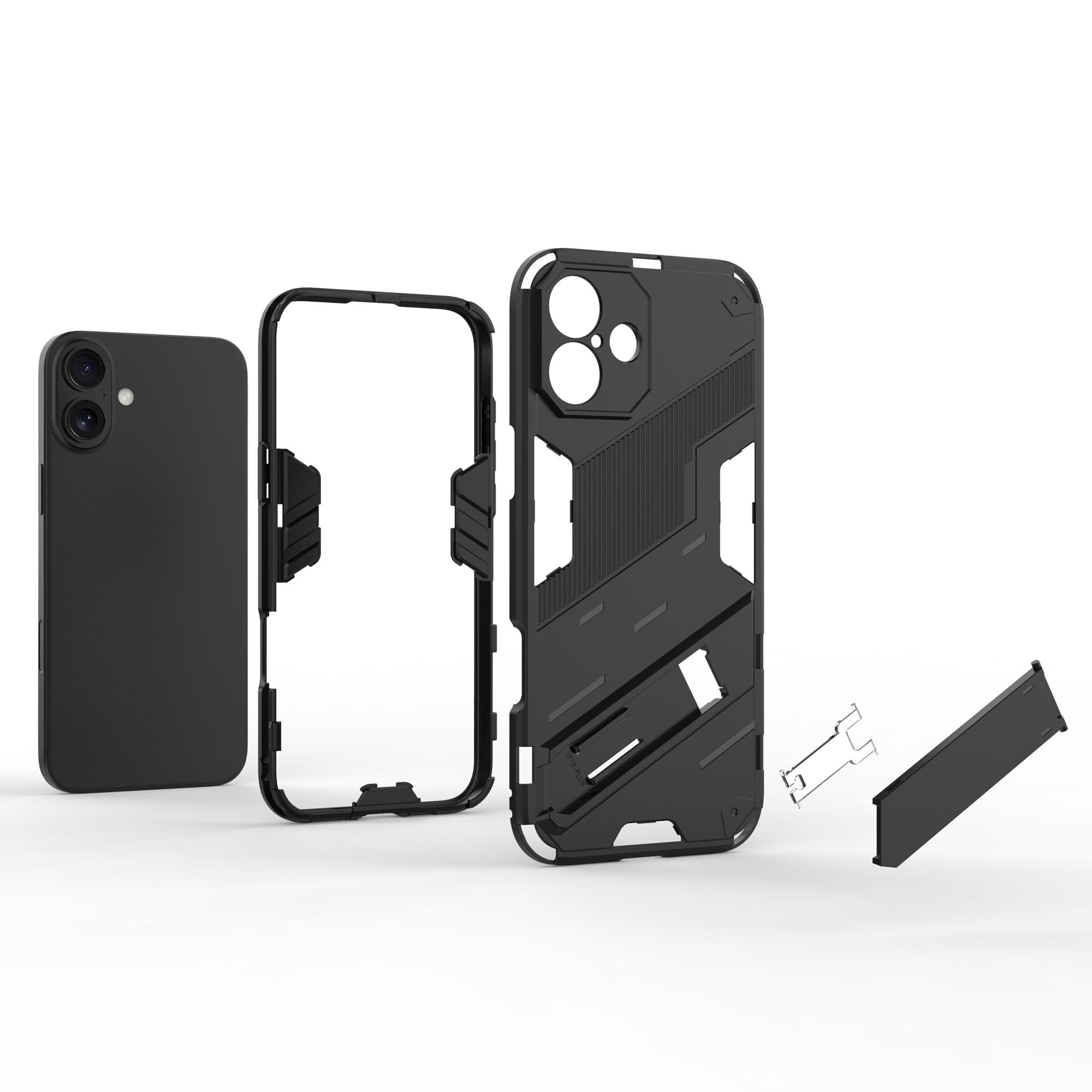 

For iPhone 16 Case PC+TPU Shockproof Phone Cover with Kickstand Orange