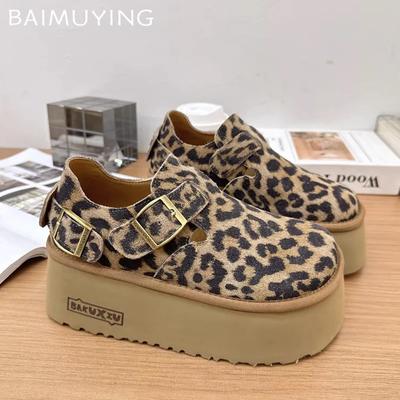 Leopard Platform Women Shoes Suede Flats Loafers Shoes Woman 2024 Trend Winter New Sneakers Casual Designer Walking Mujer Botas