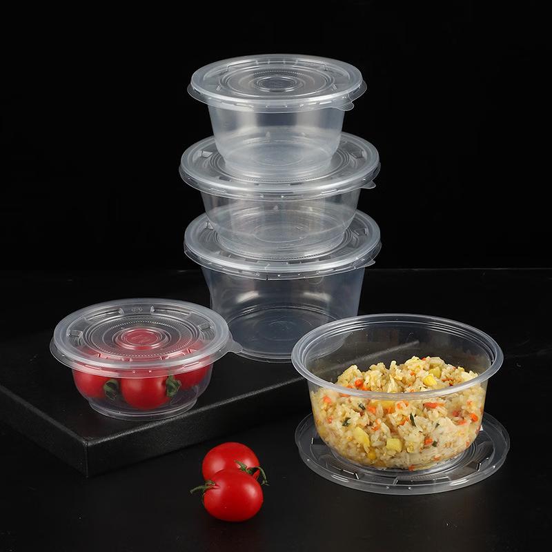 Er He Shen 850 Type Round Disposable Plastic Takeout Containers, 100-Pack