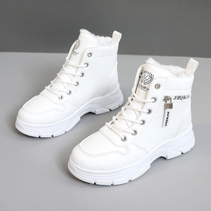W2573 New Winter Velvet Wedge Heel Warm High Top Thick Sole Side Zipper Student Height Increase Women's Shoes Cotton Shoes