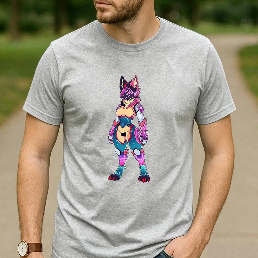 Unisex Mecha Protogen Furry Fursona Full Body Graphic T Shirt Unisex Cotton Neon Tech Mechanical Anthro Gamer Fan Tee