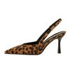 French Banquet Fashion Leopard Print High Heels Thin Heel Pointed Toe Hollow Single Shoes Shallow Mouth Comfortable Temperament