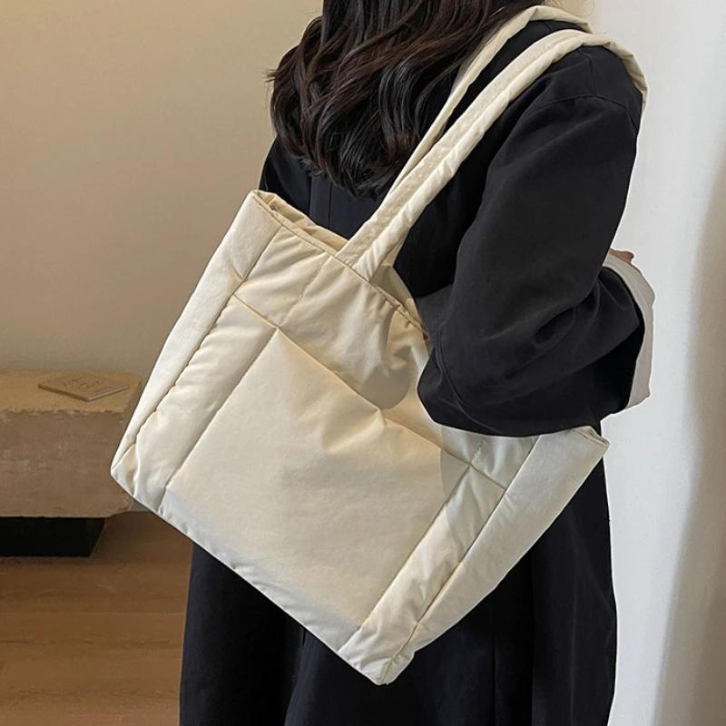 Large Capacity Women's Simple Shoulder Bag College Girls Book Tote Bags Soft Nyl Ladies Portable Commute Tote Purse Handbags