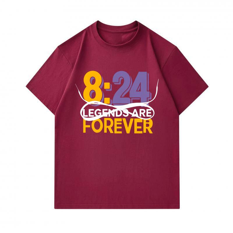 Men's 100% Cotton Crew Neck Short Sleeve T-Shirt, 8 24 Legends Are Forever Printed Casual Comfortable Lightweight Summer Daily Wear Graphic Tee for Ba