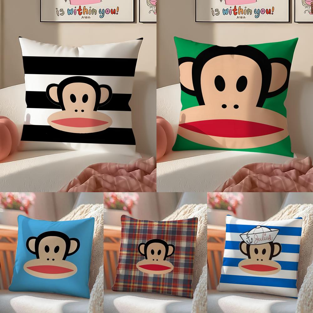 P-Paul Frank Pillow Cute Cartoon Cushion Cover Pillowcase Short Plush Invisible Zipper Room Sofa Cushion Cover