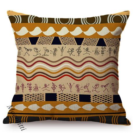 African Nation Style Cushion Cover, Culture Art Pattern, Exotic Cotton Linen, Car Sofa Pillow Case