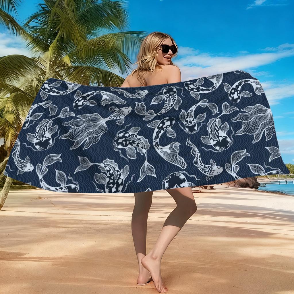 1pc Japanese Style Koi Beach Towel Large Quick-drying Towel Suitable for Beach Yoga Pool Gym Sport Towel Summer Gift for Friends
