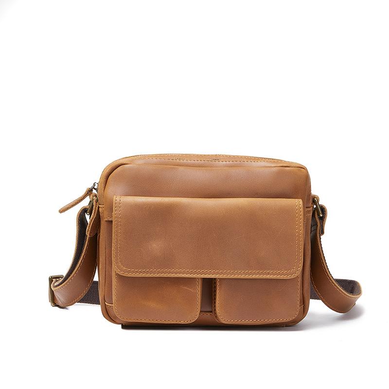 Vintage Men's Top-Grain Leather Solid Color Shoulder Crossbody Sling | Famous Horse Leather Casual Trendy Business Casual Bag