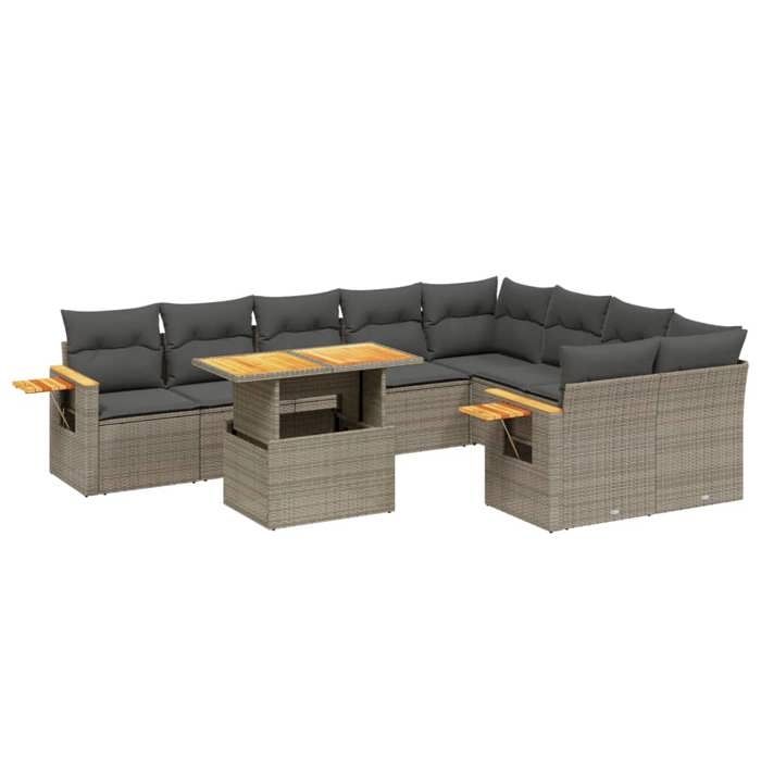 VidaXL Salon de Jardin avec Coussins 10 pcs, Canapés de Terrasse, Ensemble de Meubles de Patio, Mobilier d'Extérieur, Gris 3273678