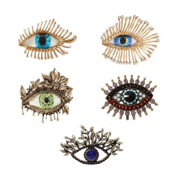 Lightweight Rhinestones Evil Eyes Brooch Unique Alloy Gothic Jewelry Crystal Embellished Party Accessory