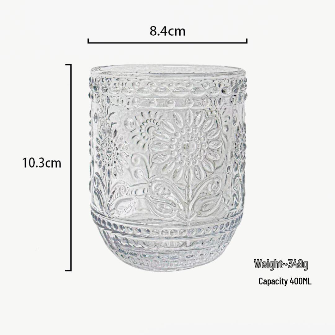 Sunflower Embossed Tall Stem Red Wine Glass - Retro Style for Wine, Milk, or Juice