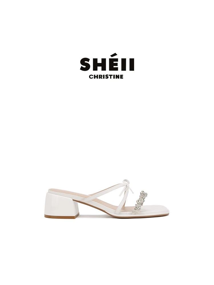 Crystal Butterfly Drag~ Rhinestone Word with Thick Heels Slippers Female 2025 New Fairy Style Sandals Dinner Outside Wear Summer