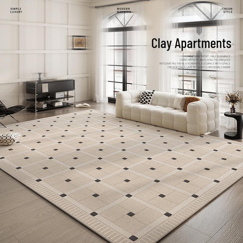 2024 French Cream Black Stone Carpet: Luxury Living Room & Bedroom Floor Mat