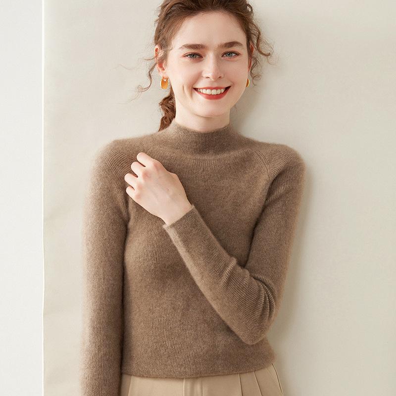 Women's Striped Half-High Neck Cashmere Slim Fit Sweater - Versatile Knitwear Base Layer