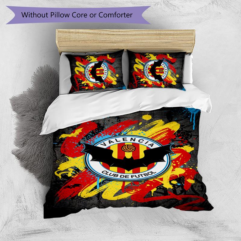 Valencia FC Printed 3PCS Bedding Set Breathable Duvet Cover with Pillowcases Decorative Bed Linen for Bedroom Home