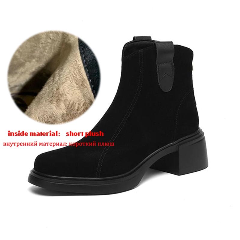 Krazing Pot Cow Suede Nubuck Winter Round Toe Modern Boots Med Heels Zipper Women Ankle Boots