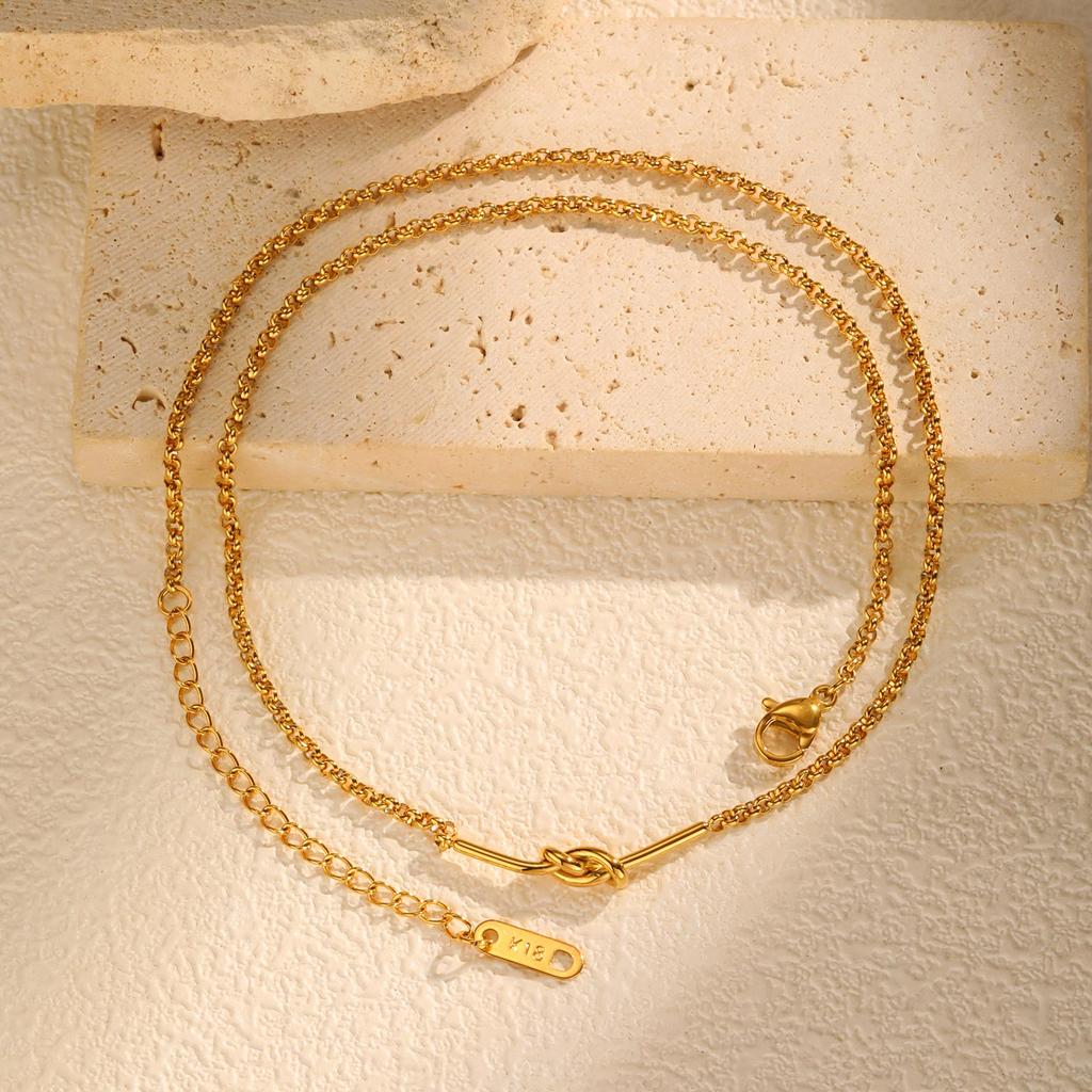 Minimalist Knot Link Chain Necklace for Women,Gold Plated Stainless Steel Necklace Bracelet, Chic Waterproof Jewelry Gift