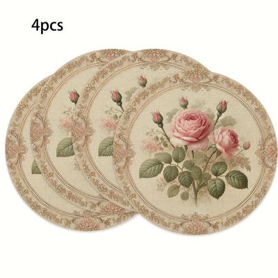 Set di 4 Runner da Tavola Impermeabili con Rose Vintage per Ristorante Occidentale & Tavola per Riunioni di Famiglia, Decorazioni & Accessori