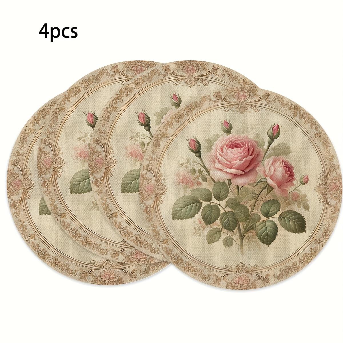 4-teilige Vintage-Rosen-Wasserdichte Tischsets für Westliches Restaurant & Hausversammlungen Tischdekoration & Zubehör 4PCS beige