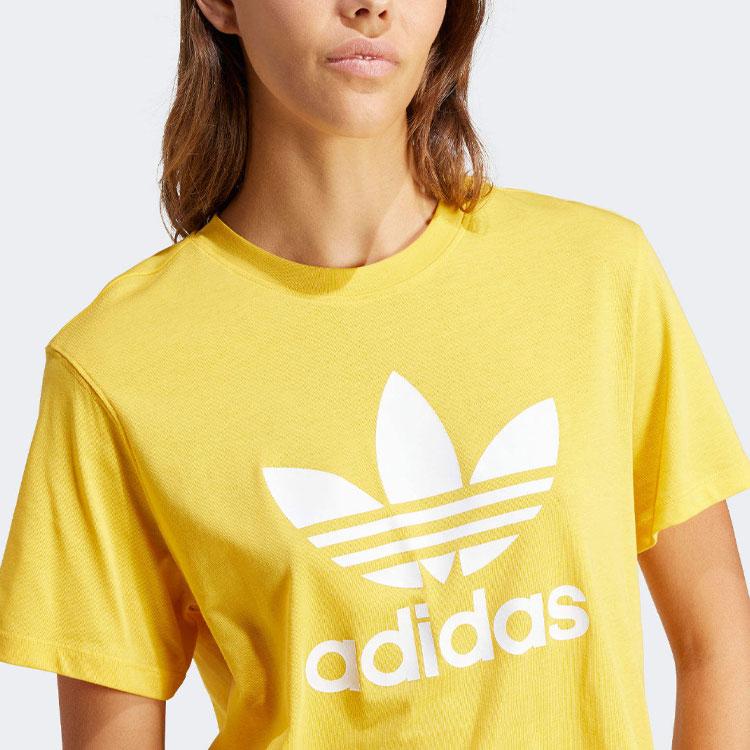 Adidas Originals Letter Logo Printed Round Neck Short Sleeve Drop Shoulder T-Shirt Women T-Shirt Yellow IN8438