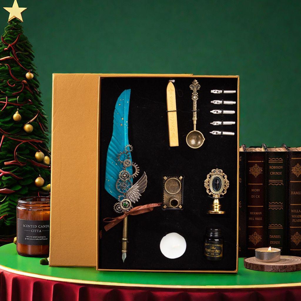 Harry Potter Gold-Sprinkled Fountain Pen Set - Retro Dip Quill Gift