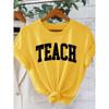 Women's Simple College-Style Printed Short Sleeve Shirt TEACH Letter Print Crew Neck T Shirt Elegant Party Holiday Casual Loose-fitting Top 2026