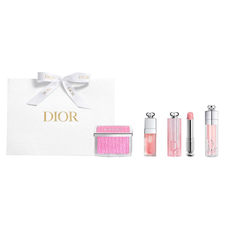 Dior Accessory Glamorous Lip Oil + Color Changing Lipstick + Lip Plumping Gloss + Blush Gift Bag Edition Makeup Set Clear, Moisturizing, Colorful,