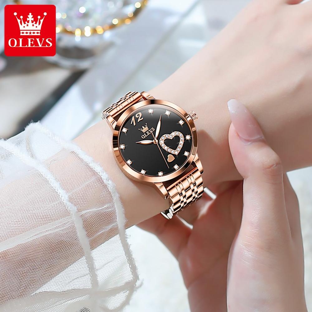 OLEVS Women Watch Luxury Brand Elegant Diamond Heart Design Waterproof Luminous Quartz Watch Dress Women Watch