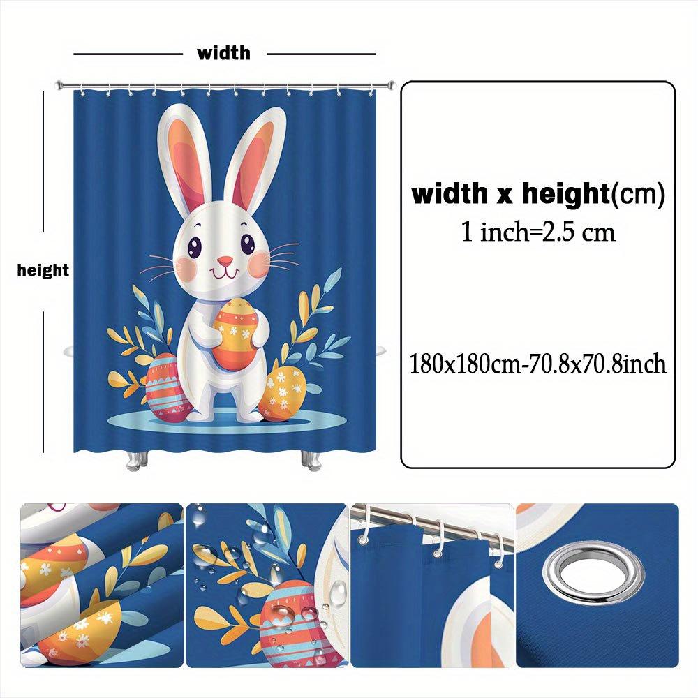 Cheerful Bunny Shower Curtain - Striped Easter Eggs & Snowflakes, Vibrant Colors, Polyester, Perfect for Spring