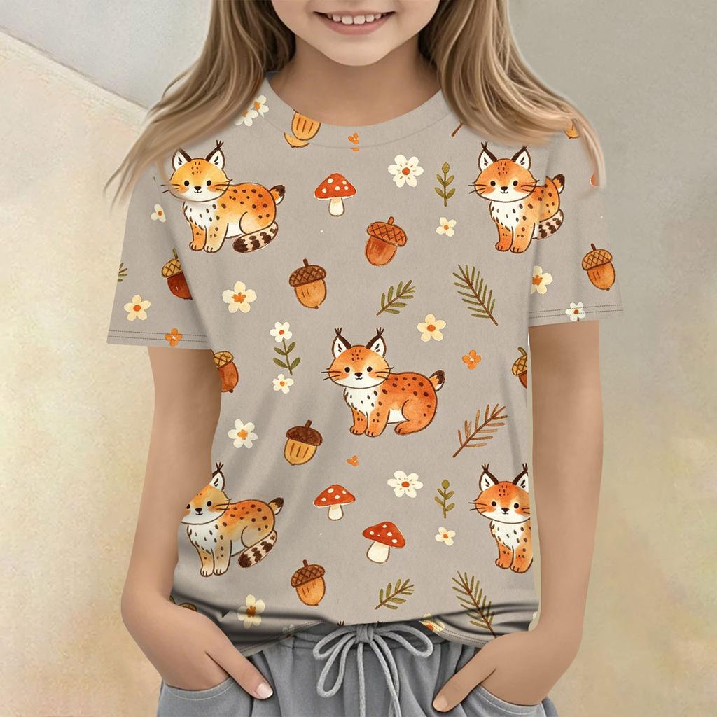 Kids Animal Print Crew Neck Short Sleeve Casual Loose Fit T Shirt Top for Children Boys Girls Summer Wear